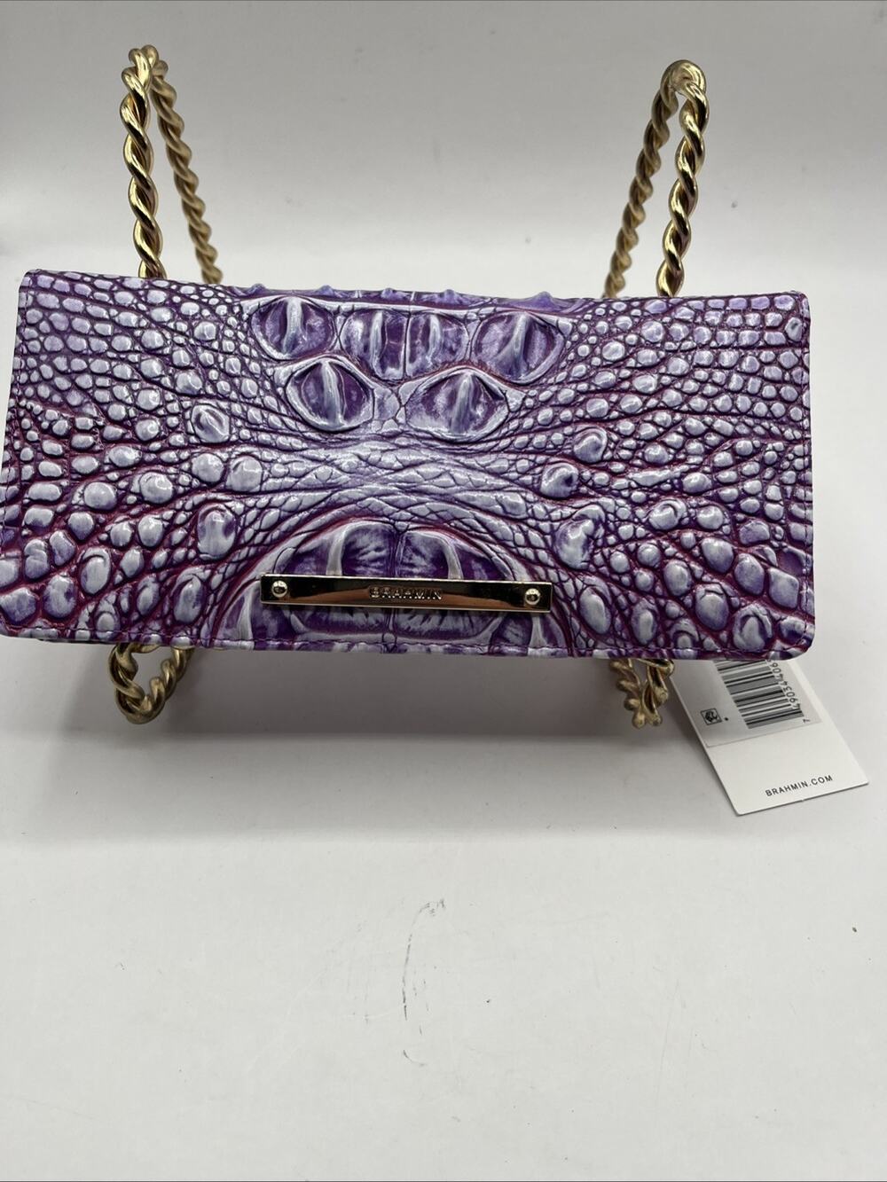 Brahmin Genuine Croc Embossed Patent Leather Bifold Violet Purple Wallet NWT